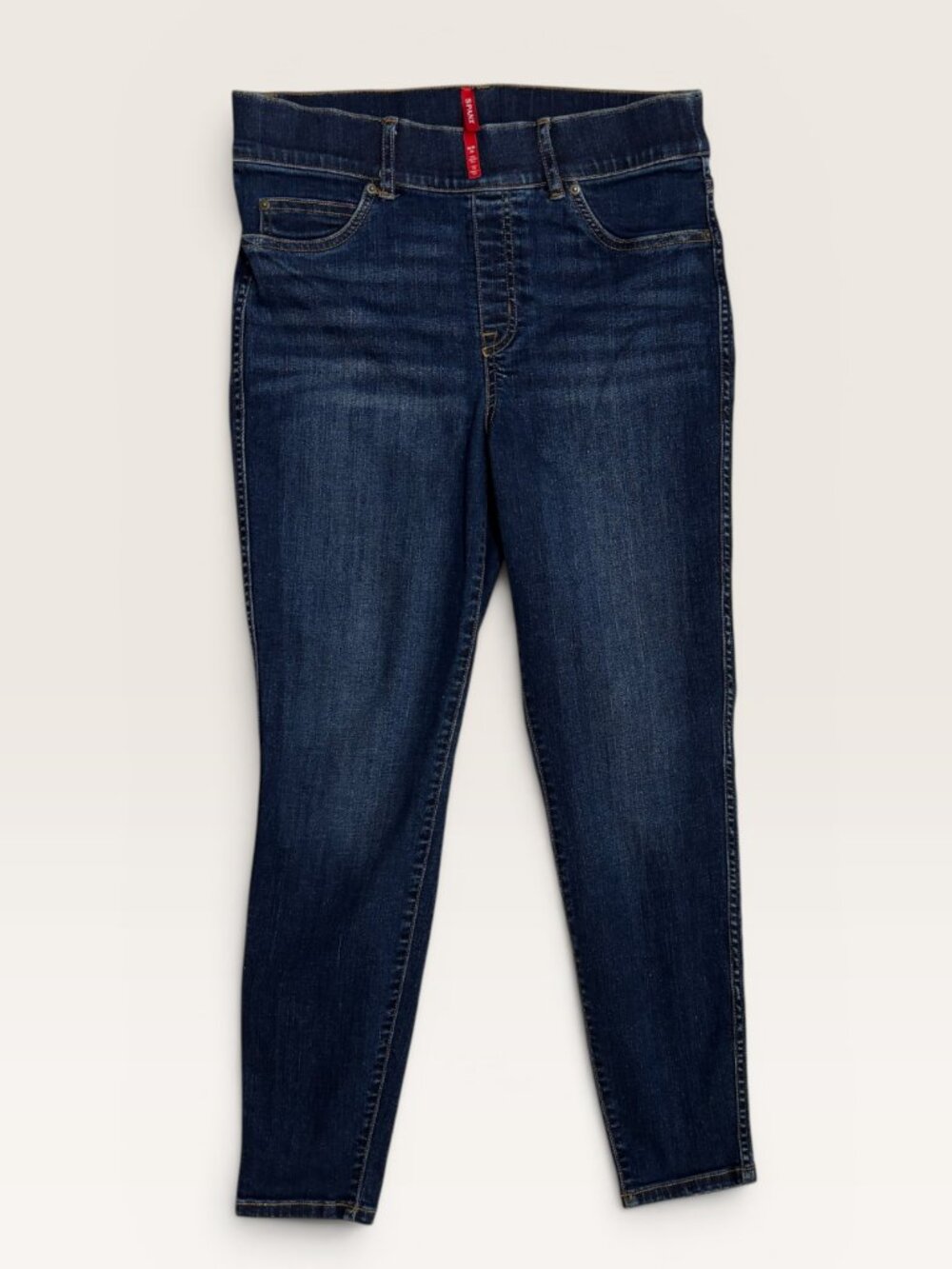 SPANX Women’s Dark Wash Stretch Skinny Ankle Jeans Size M Petite Pull On Denim